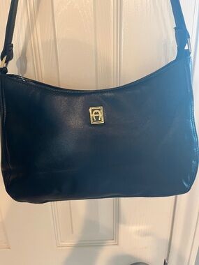 Etienne Aigner Black Shoulder Bag with Gold Emblem